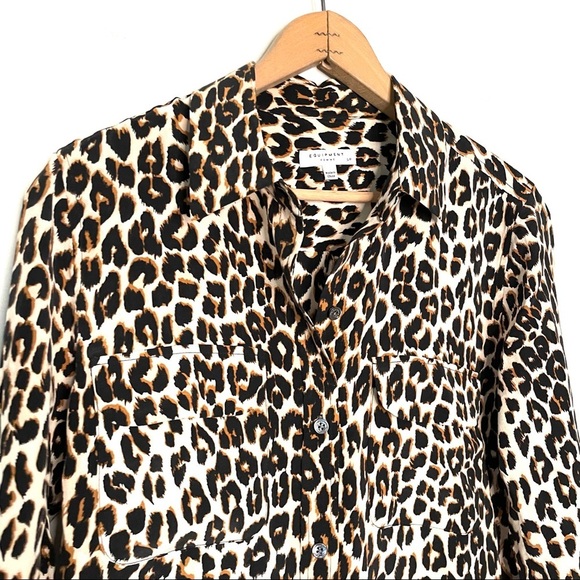 Equipment Femme | Natural Leopard Print Slim Signature Silk Shirt Size Small - Picture 5 of 10